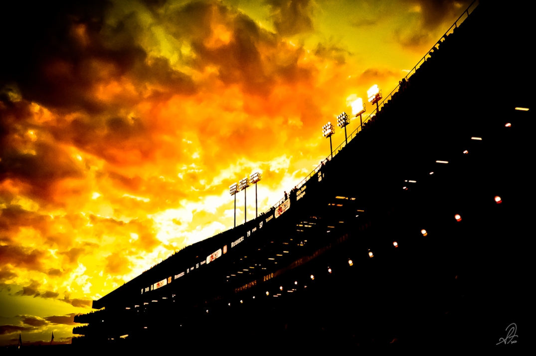 Sunset of Jordan Hare Stadium in Auburn