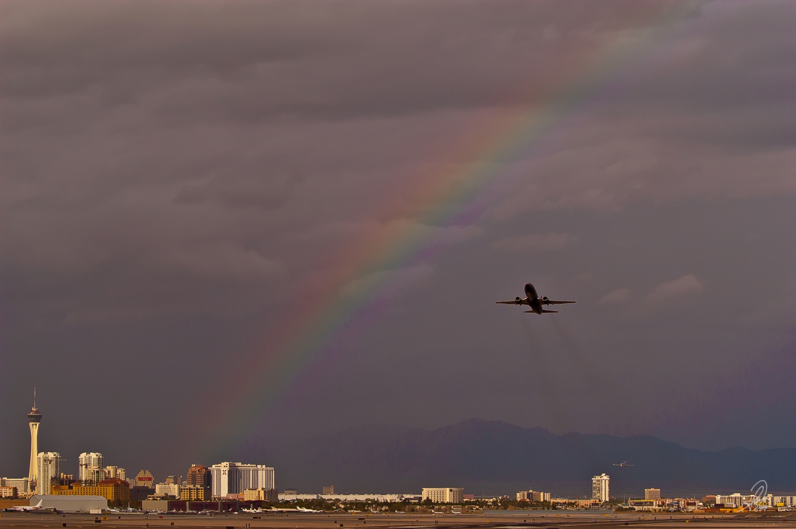 Rainbow Over the Las Vegas Strip from McCarran Airport. LAS